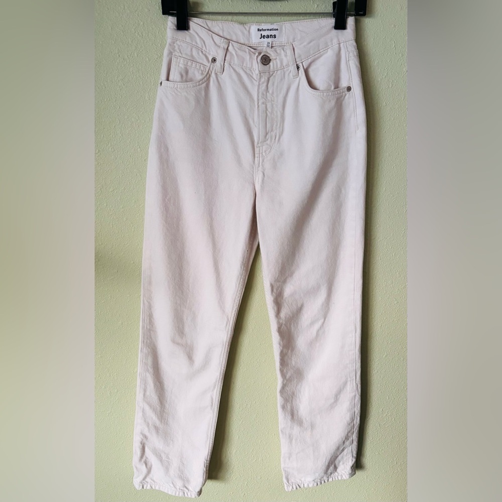 Reformation Cream Colored High Rise Denim Jeans Size: 24
